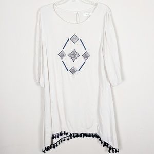 Umgee Boho Embroidered Tunic Tassle Dress